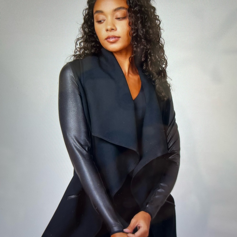 Spanx Drape Front Jacket w/ faux leather. NWT   Size:  Small